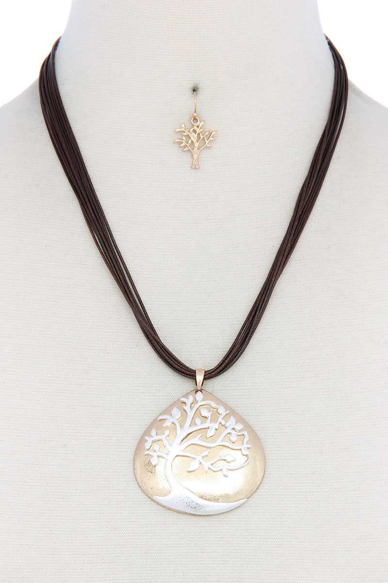 Oak Tree Pendant Pu Leather Necklace - YuppyCollections