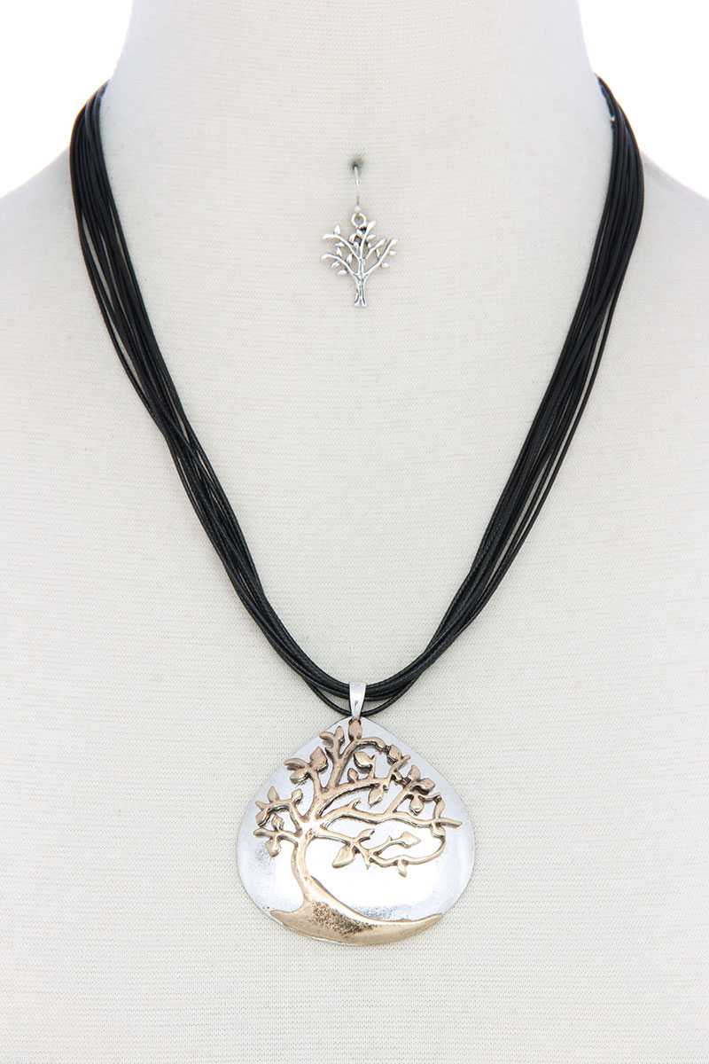 Oak Tree Pendant Pu Leather Necklace - YuppyCollections