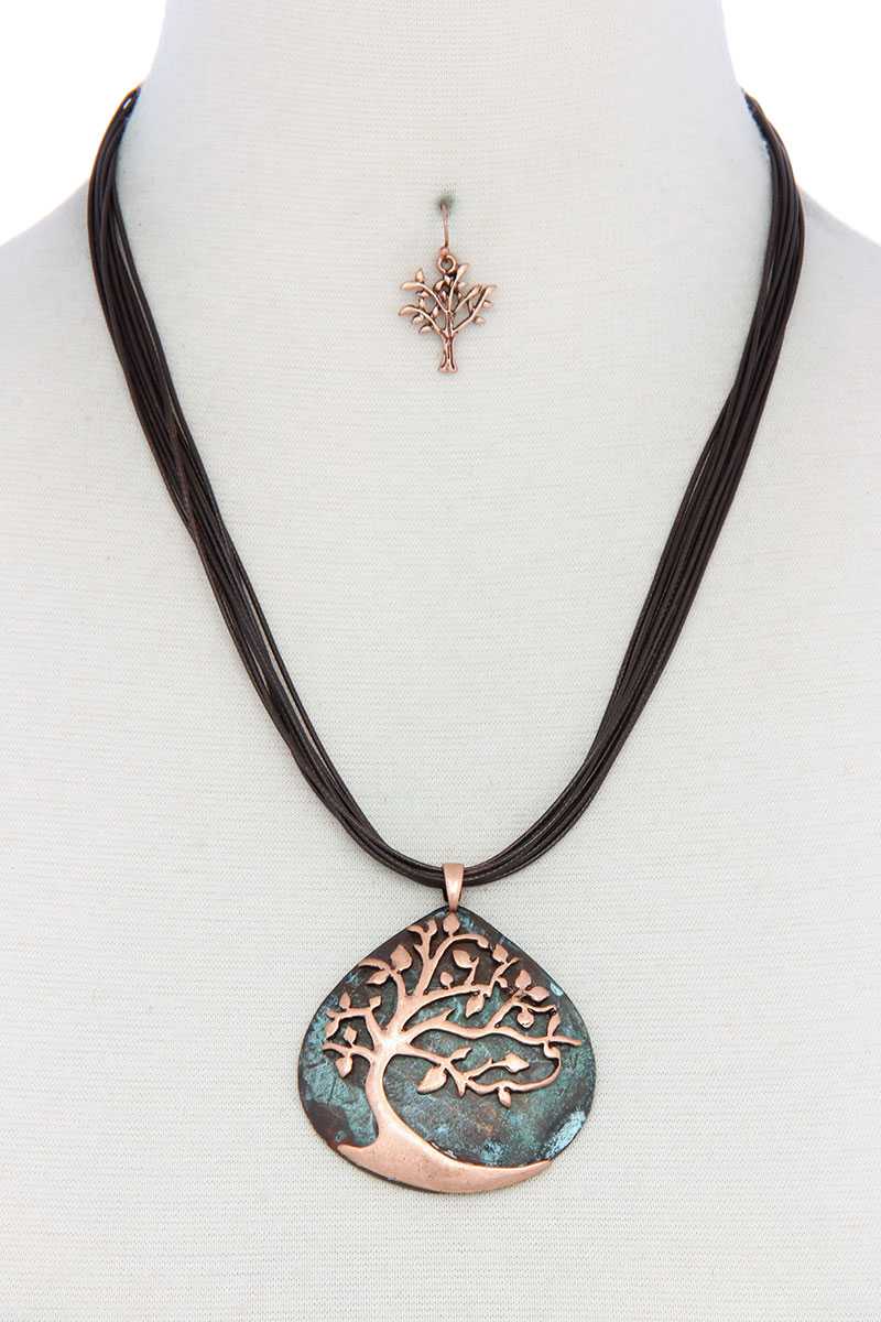 Oak Tree Pendant Pu Leather Necklace - YuppyCollections