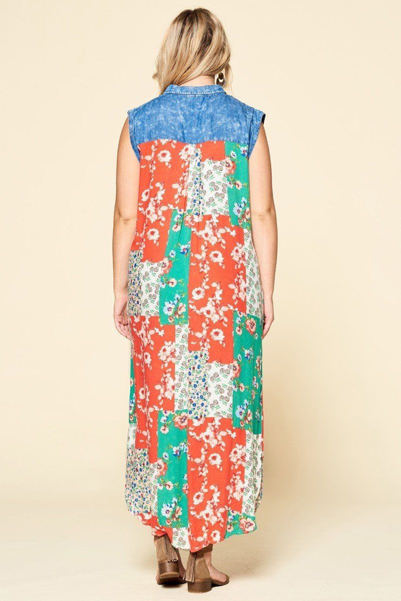 Mixed-floral Patchwork Printed Button-down Maxi Dress - YuppyCollections