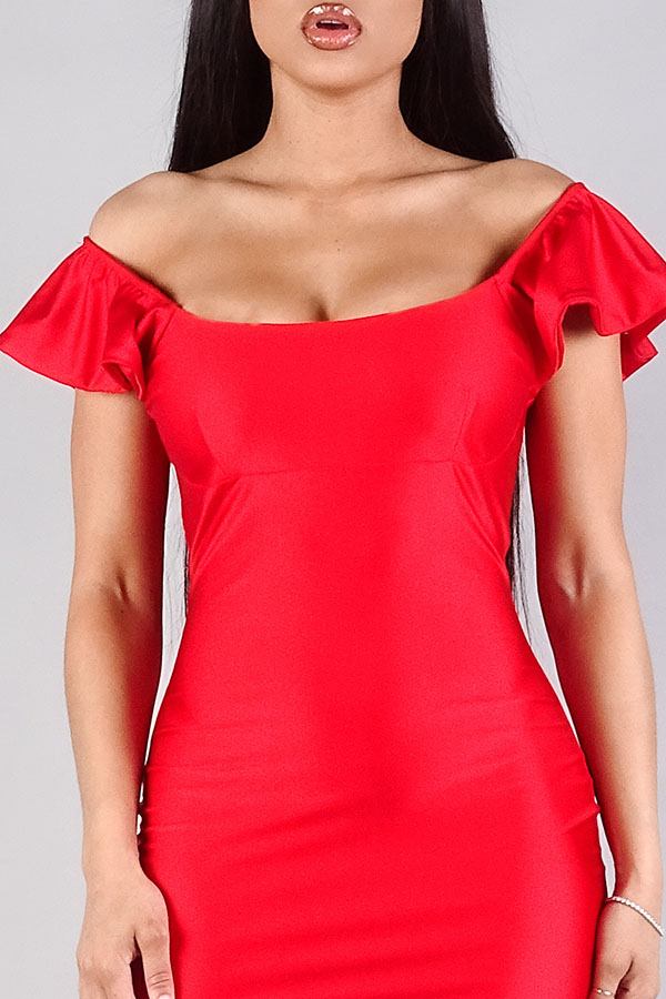 Convertible Off Shoulder Ruffle Sleeve Bodycon Mini Dress - YuppyCollections