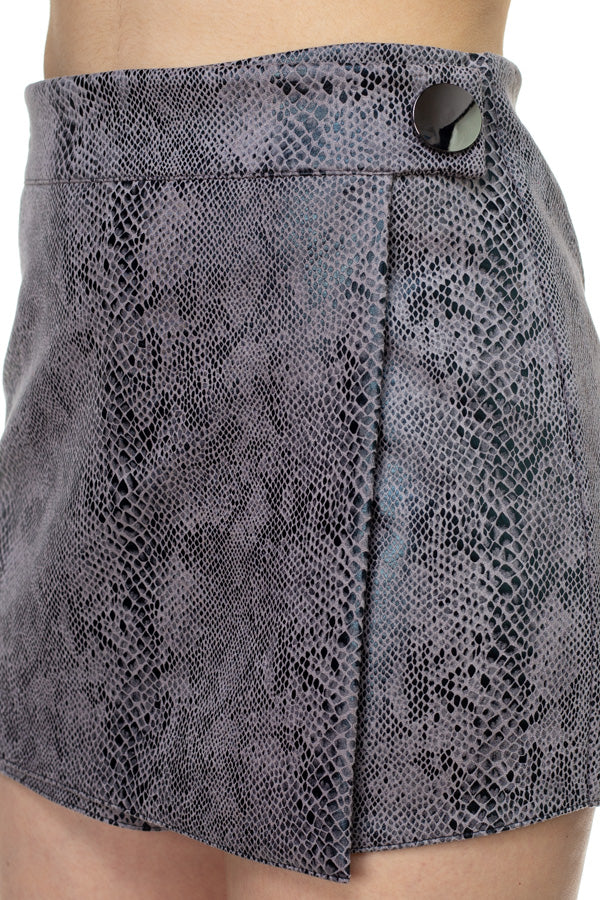 Faux Suede Snake Print Mini Shorts - YuppyCollections