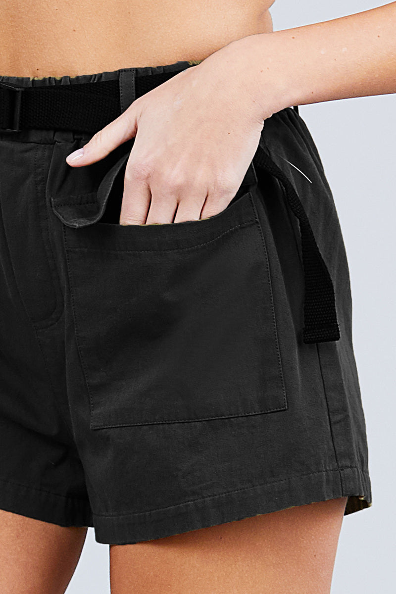 Twill Belted Side Pocket Cargo Cotton Short Pants - YuppyCollections