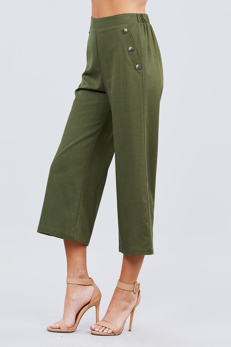 Fake Pocket W/button Detail Wide Long Leg Linen Pants - YuppyCollections