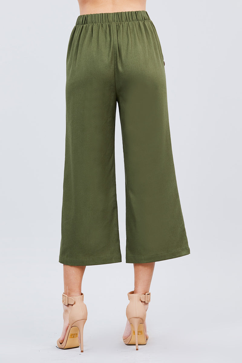 Fake Pocket W/button Detail Wide Long Leg Linen Pants - YuppyCollections