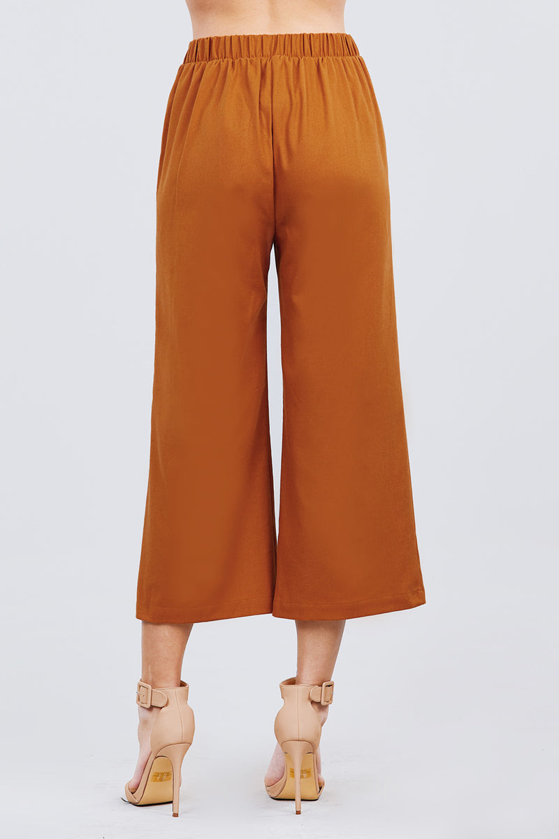 Fake Pocket W/button Detail Wide Long Leg Linen Pants - YuppyCollections