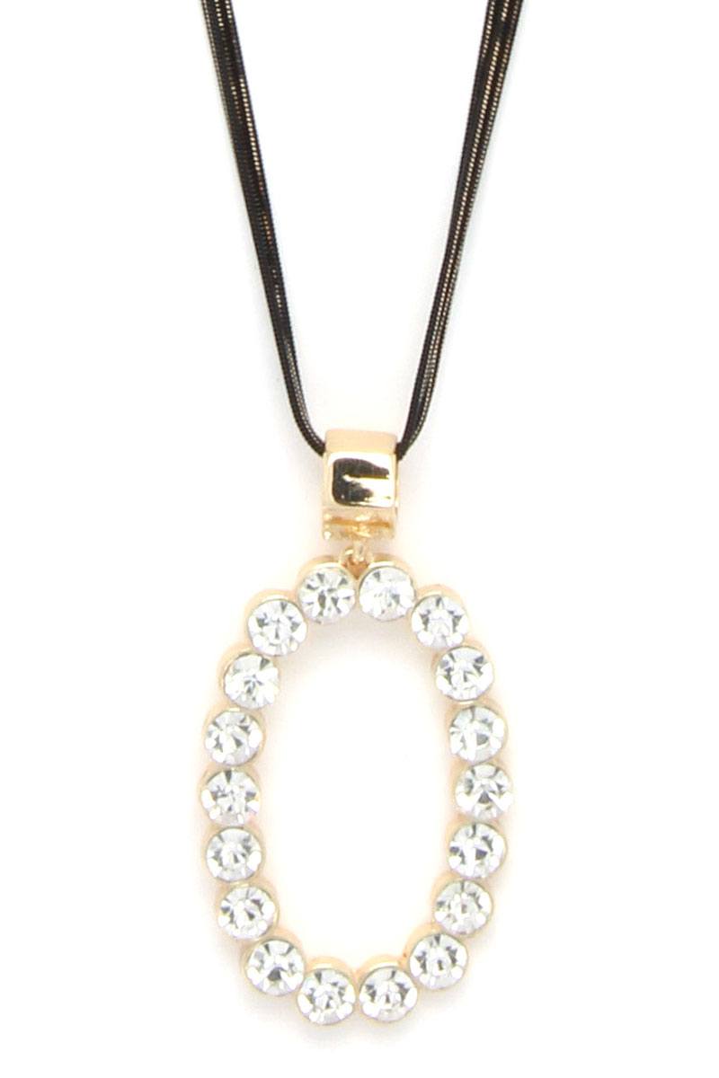 Rhinestone Oval Shape Pendant Necklace - YuppyCollections