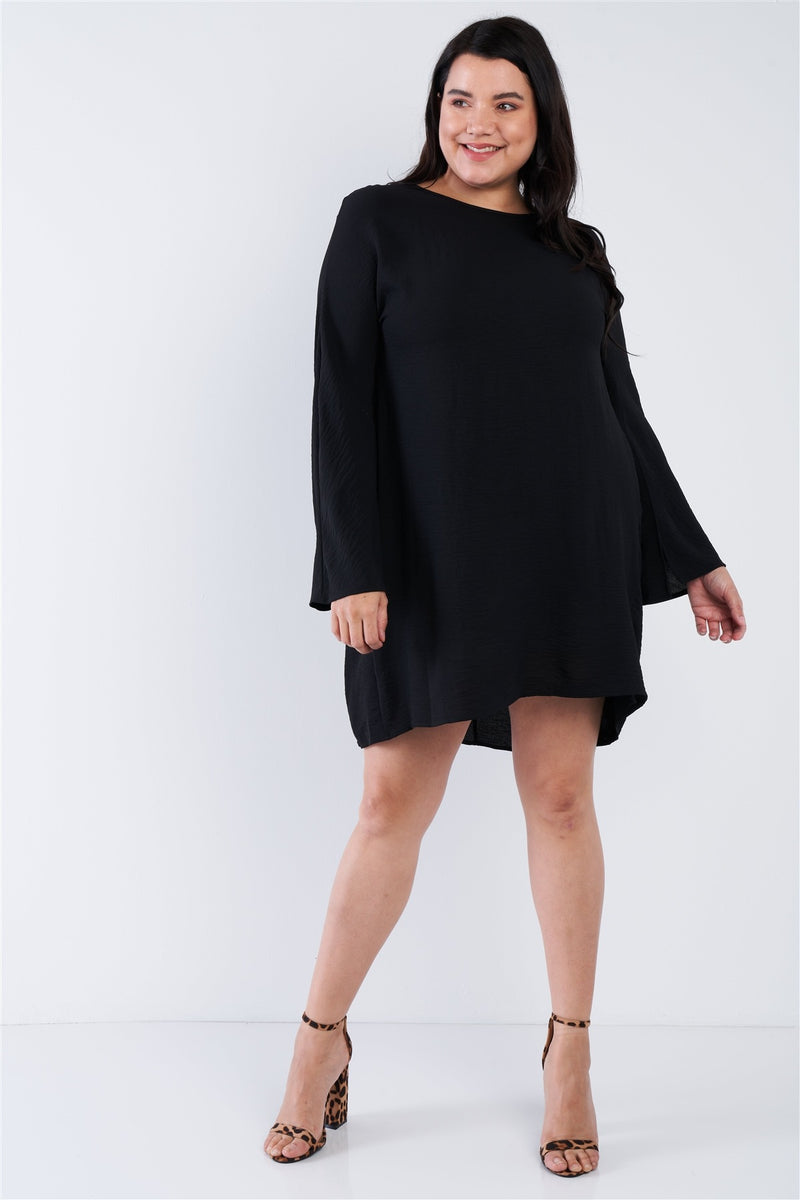 Plus Size Retro Chic Full Slit Sleeve Mini Dress - YuppyCollections