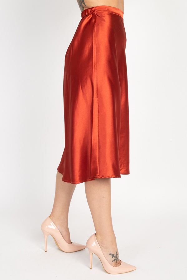 A-line Satin Midi Skirt - YuppyCollections