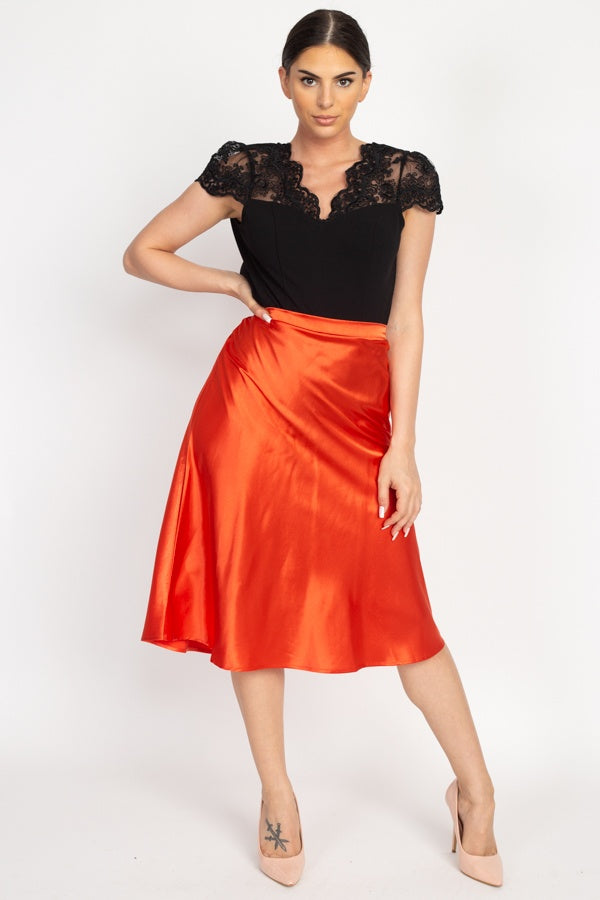 A-line Satin Midi Skirt - YuppyCollections