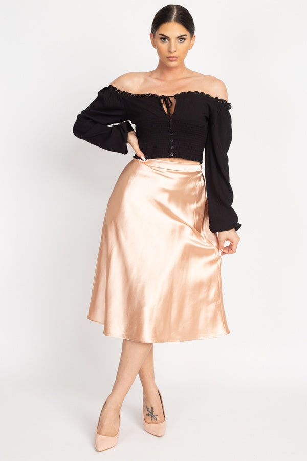 A-line Satin Midi Skirt - YuppyCollections