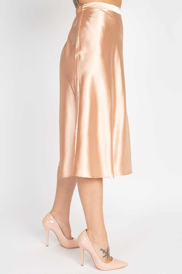 A-line Satin Midi Skirt - YuppyCollections