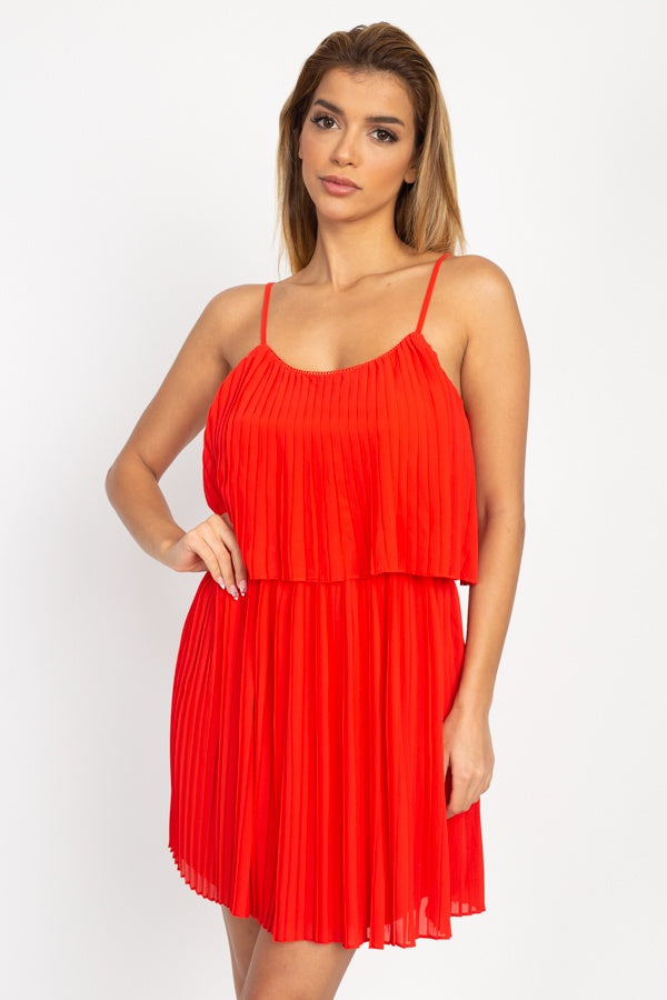 Accordion Pleated Mini Dress - YuppyCollections