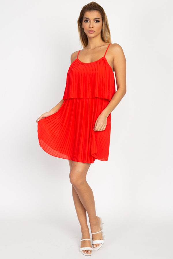 Accordion Pleated Mini Dress - YuppyCollections