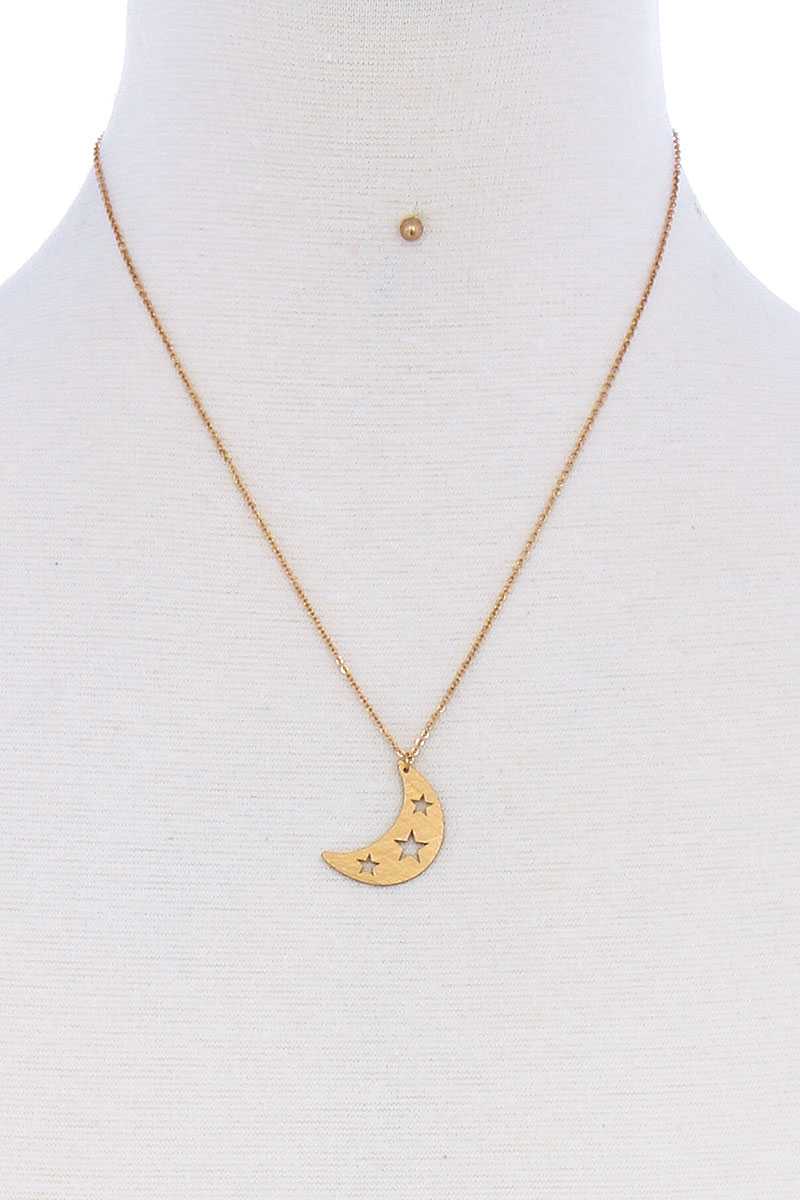 Crescent Moon And Star Pendant Necklace And Earring Set - YuppyCollections