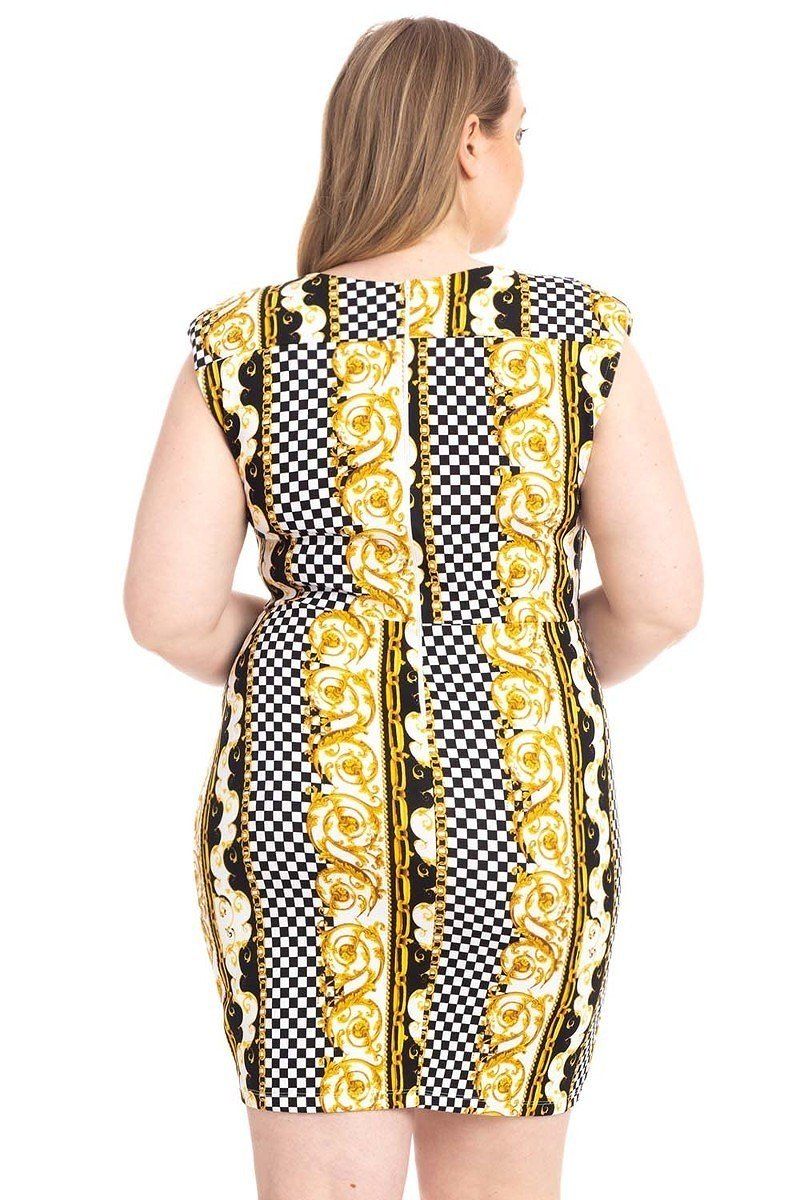 Plus Size Boarder Print  V-neck Bodycon Dress - YuppyCollections