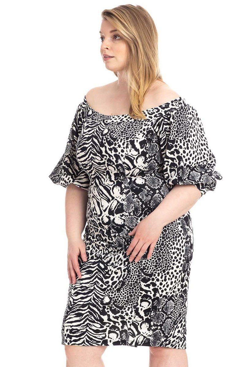 Plus Size  Animal Print Crepe Stretch Bodycon Dress - YuppyCollections