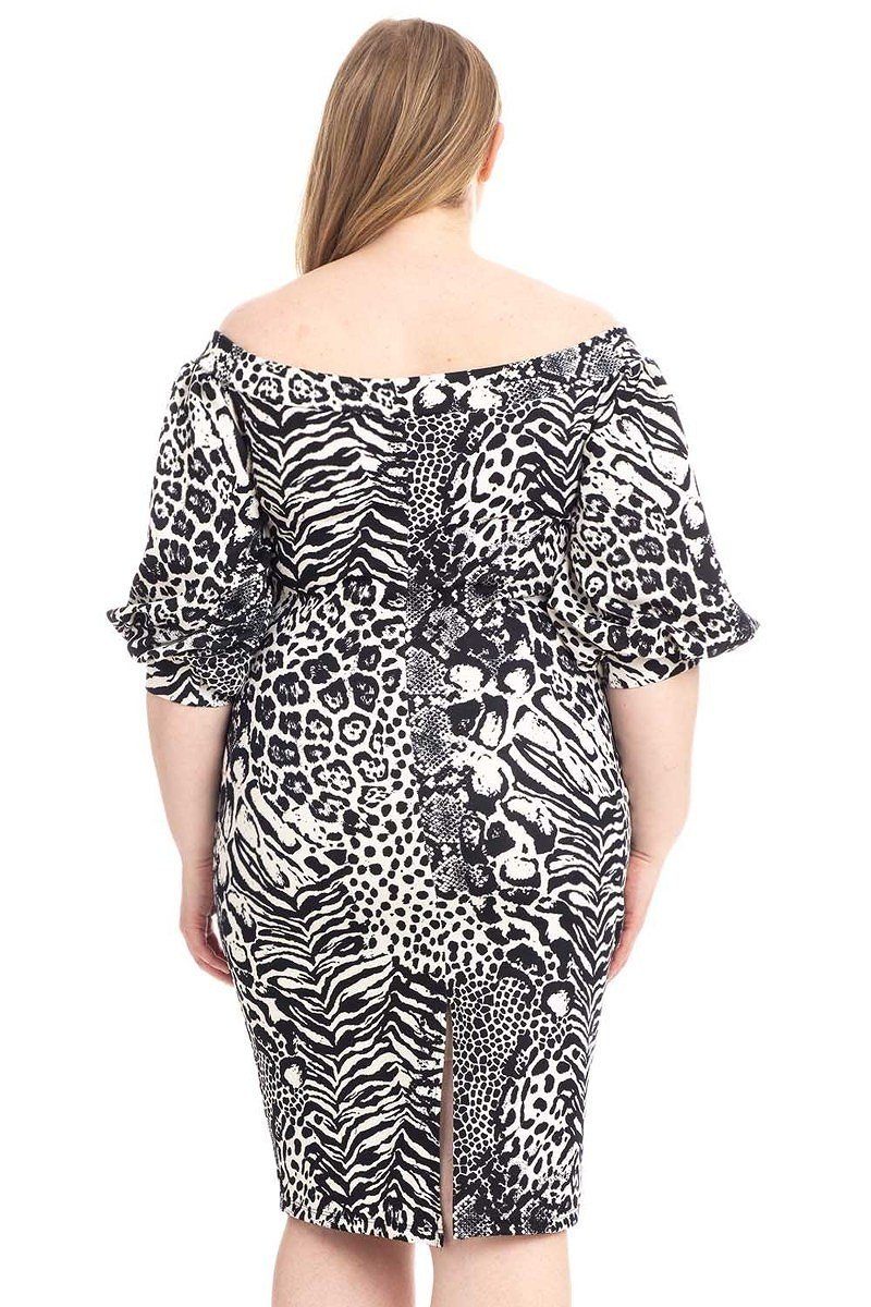 Plus Size  Animal Print Crepe Stretch Bodycon Dress - YuppyCollections