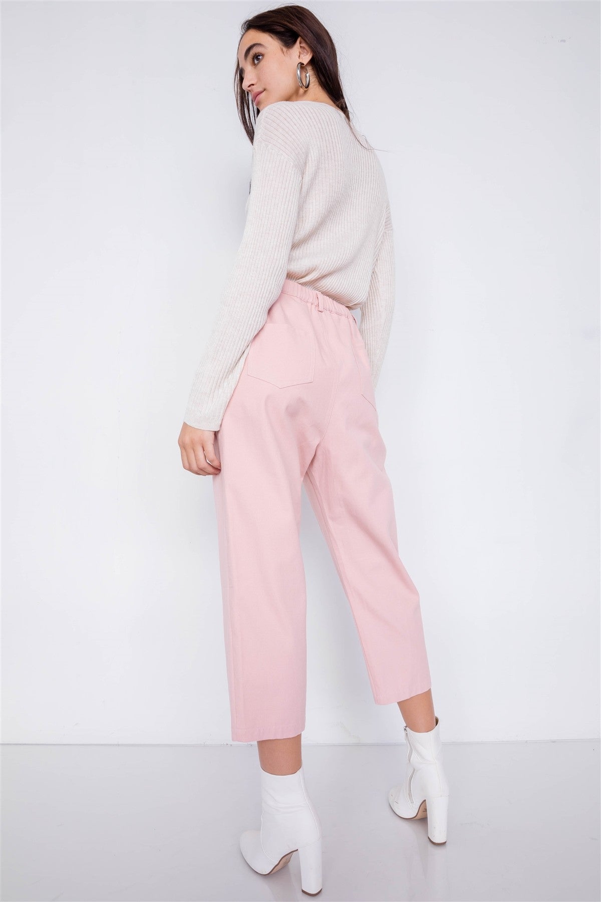 Pastel Chic Solid Ankle Wide Leg Adjustable Snap Waist Pants - YuppyCollections