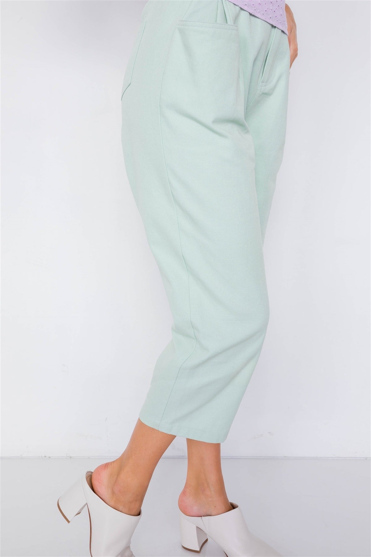 Pastel Chic Solid Ankle Wide Leg Adjustable Snap Waist Pants - YuppyCollections