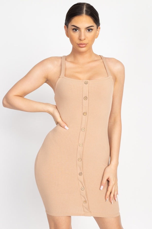 Button Down Ribbed Mini Dress - YuppyCollections