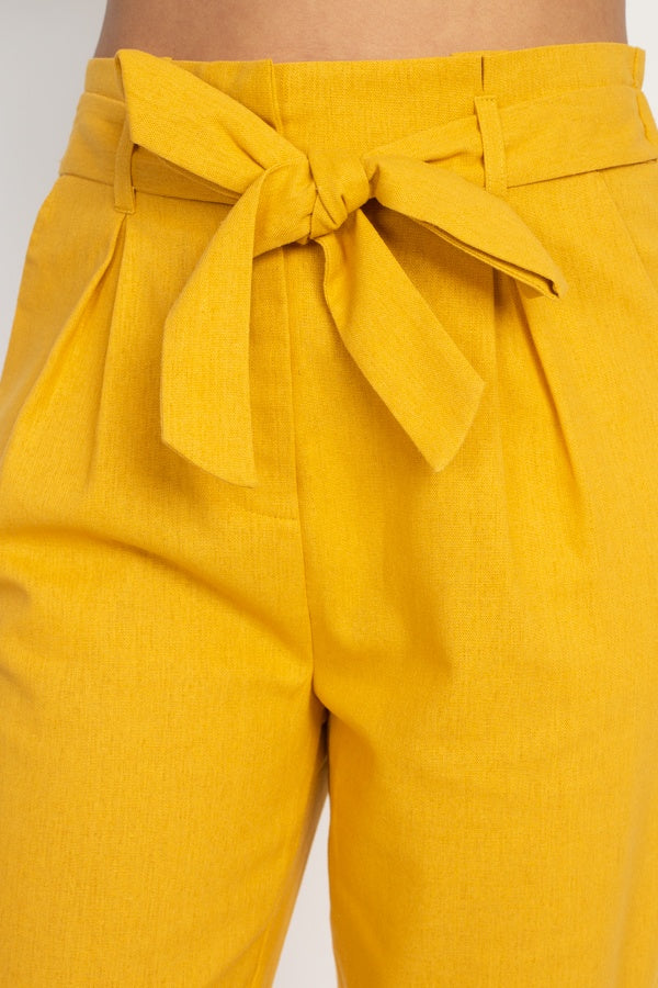 Belted Linen Paper Bag Pants - YuppyCollections