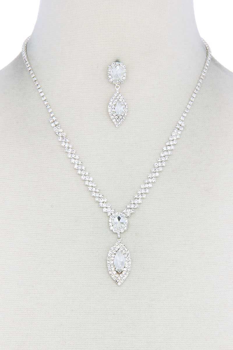 Marquise Shape Crystal Rhinestone Necklace And Bracelet Set - YuppyCollections