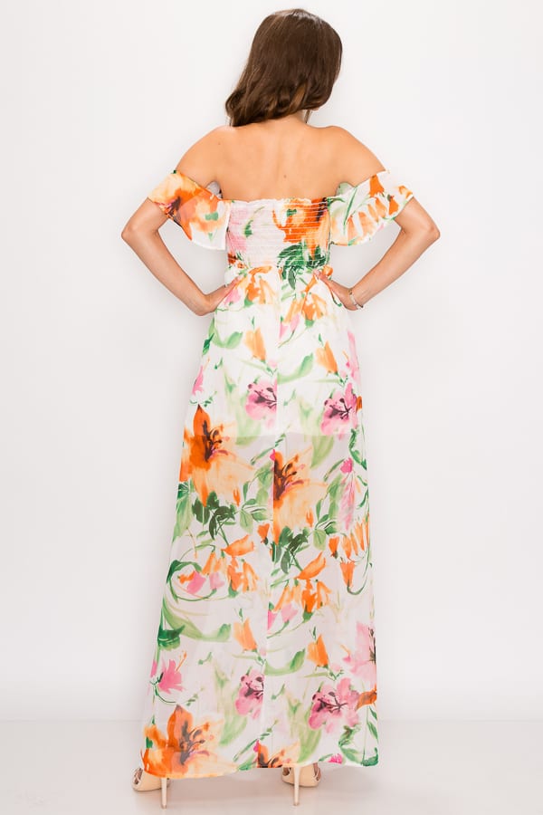 Floral Print Ruffled Off Shoulder Maxi Dress - YuppyCollections