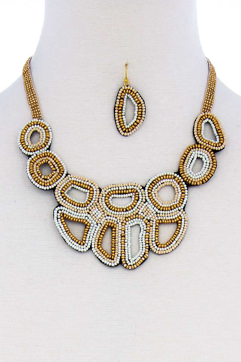 Multi Beaded Fashion Chunky Necklace And Earring Set - YuppyCollections