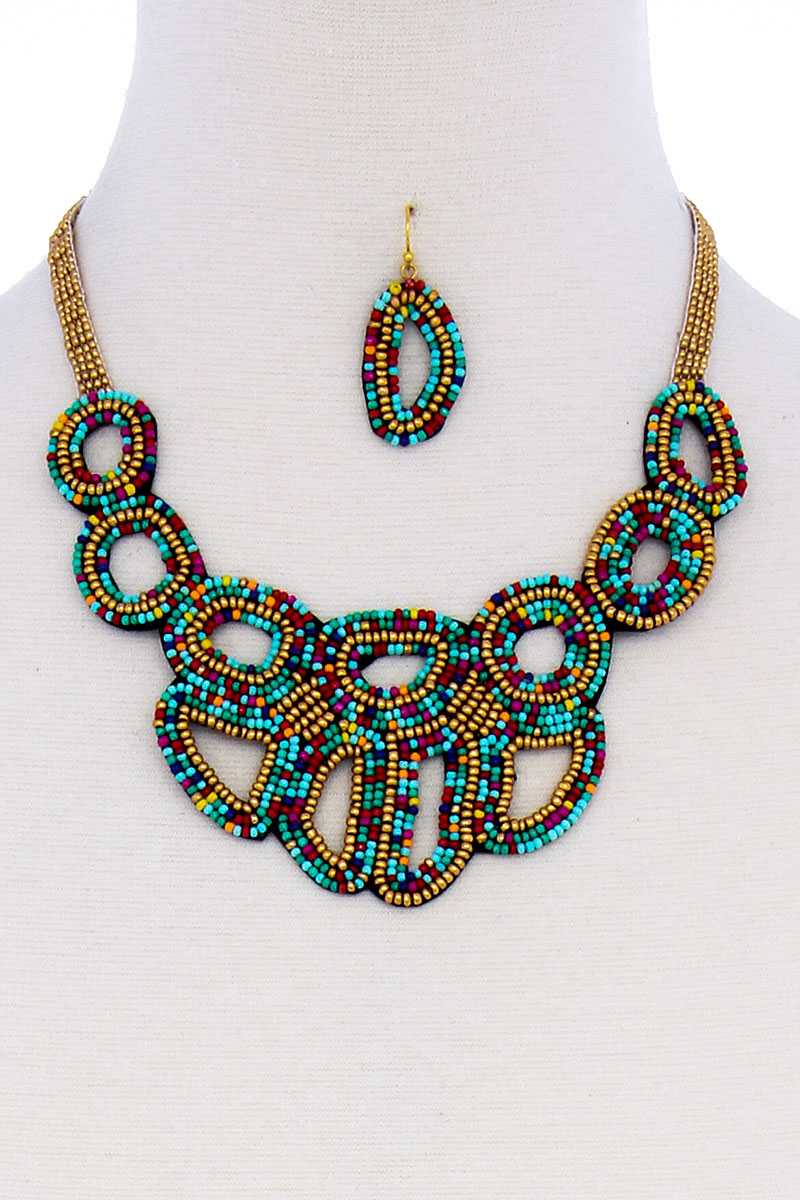 Multi Beaded Fashion Chunky Necklace And Earring Set - YuppyCollections