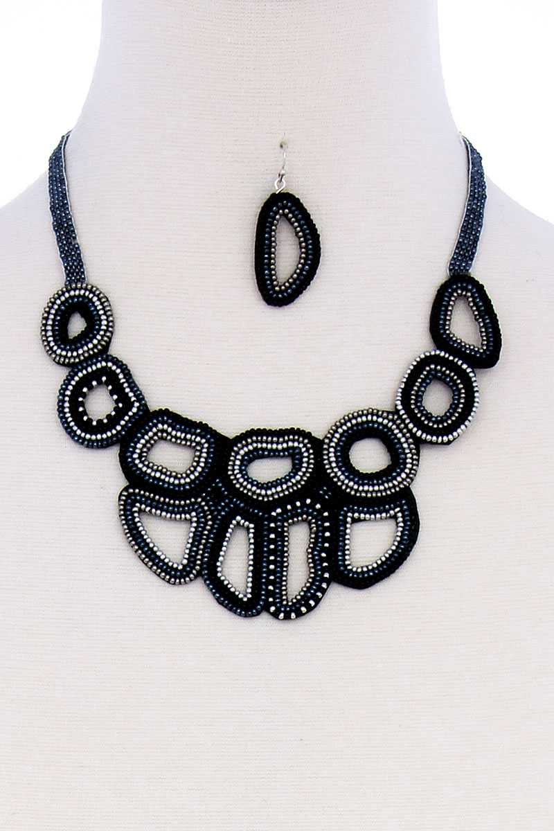 Multi Beaded Fashion Chunky Necklace And Earring Set - YuppyCollections