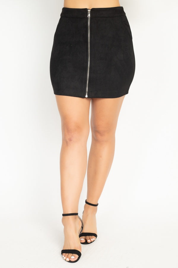 Faux Suede Front Zip Skirt - YuppyCollections