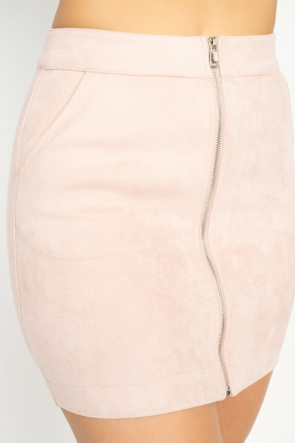 Faux Suede Front Zip Skirt - YuppyCollections