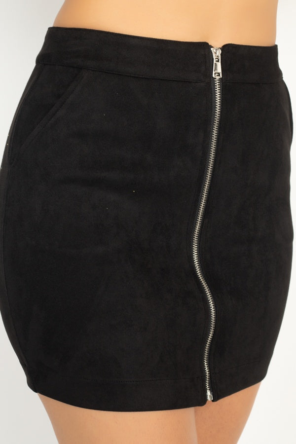 Faux Suede Front Zip Skirt - YuppyCollections