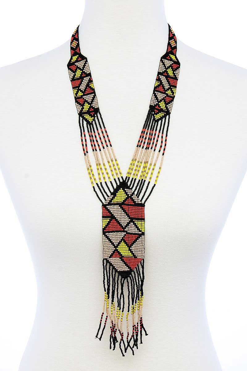 Trendy Ancient Pattern Beaded Long Necklace - YuppyCollections