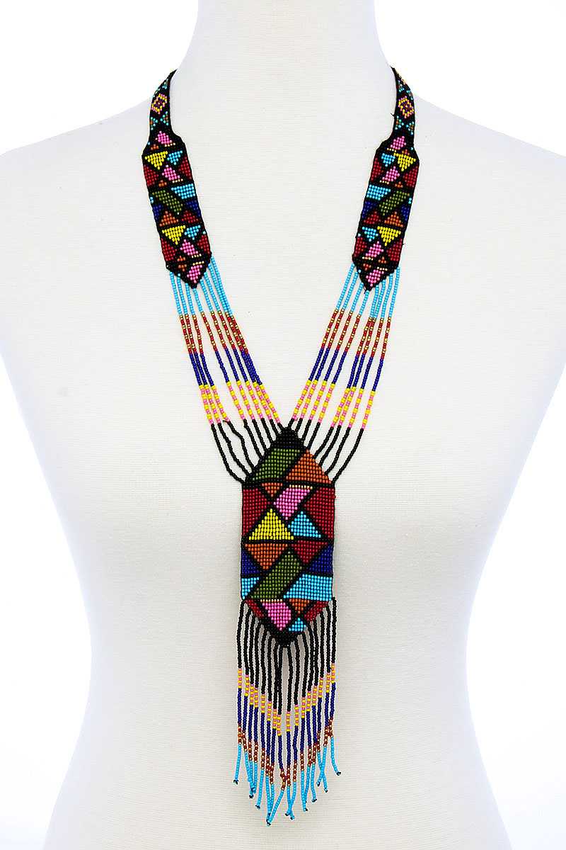 Trendy Ancient Pattern Beaded Long Necklace - YuppyCollections