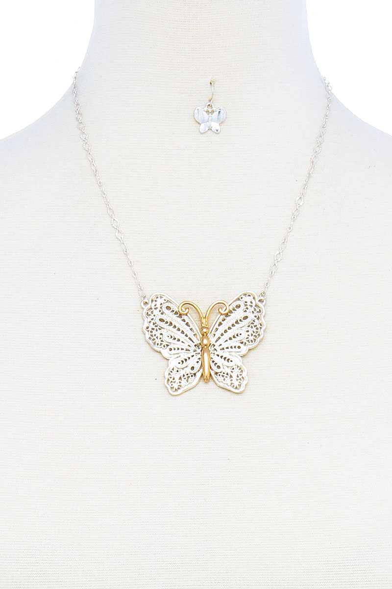 Fashion Stylish Butterfly Pendant Necklace And Earring Set - YuppyCollections