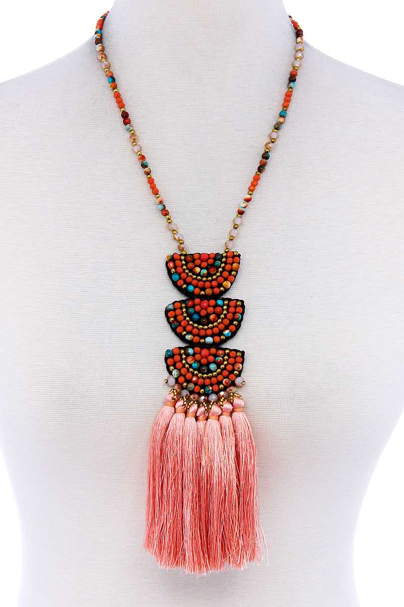 Designer Multi Tassel And Beaded Necklace - YuppyCollections