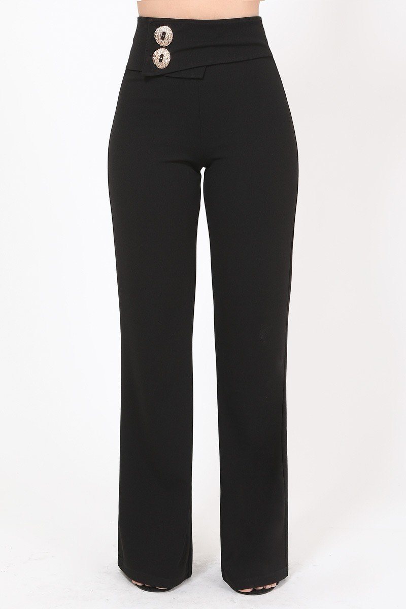 Oversized Button Front Detail Pants - YuppyCollections