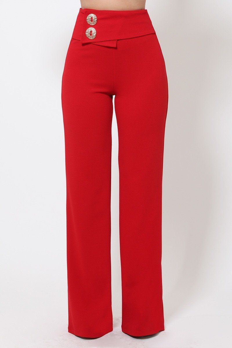 Oversized Button Front Detail Pants - YuppyCollections