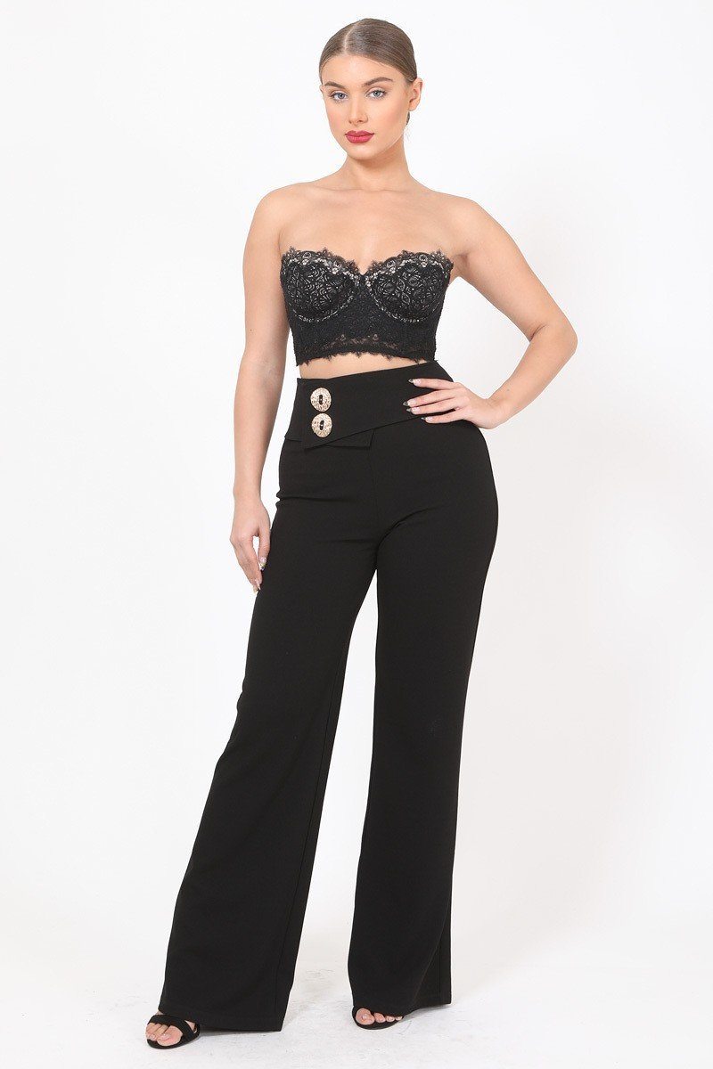 Oversized Button Front Detail Pants - YuppyCollections