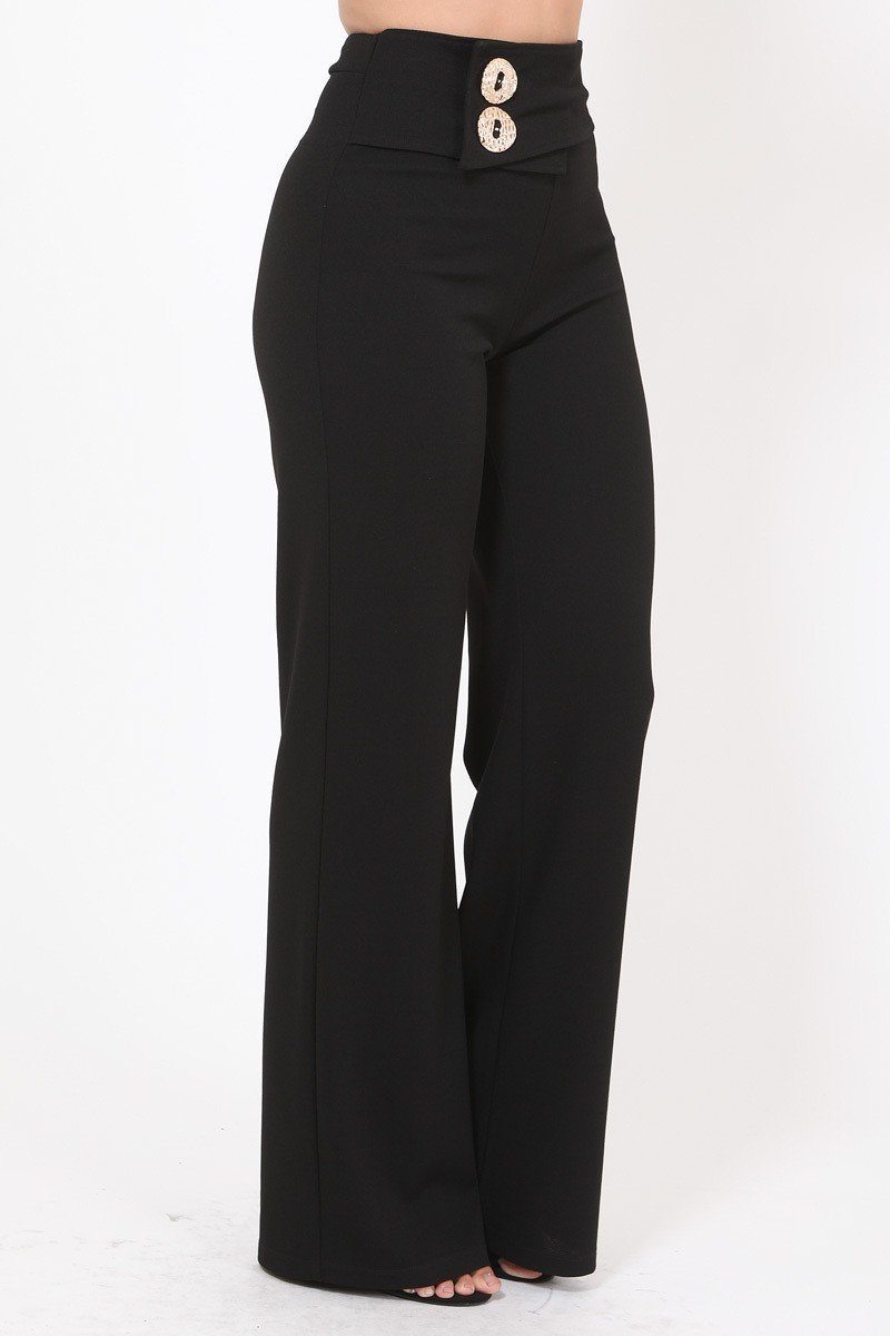 Oversized Button Front Detail Pants - YuppyCollections