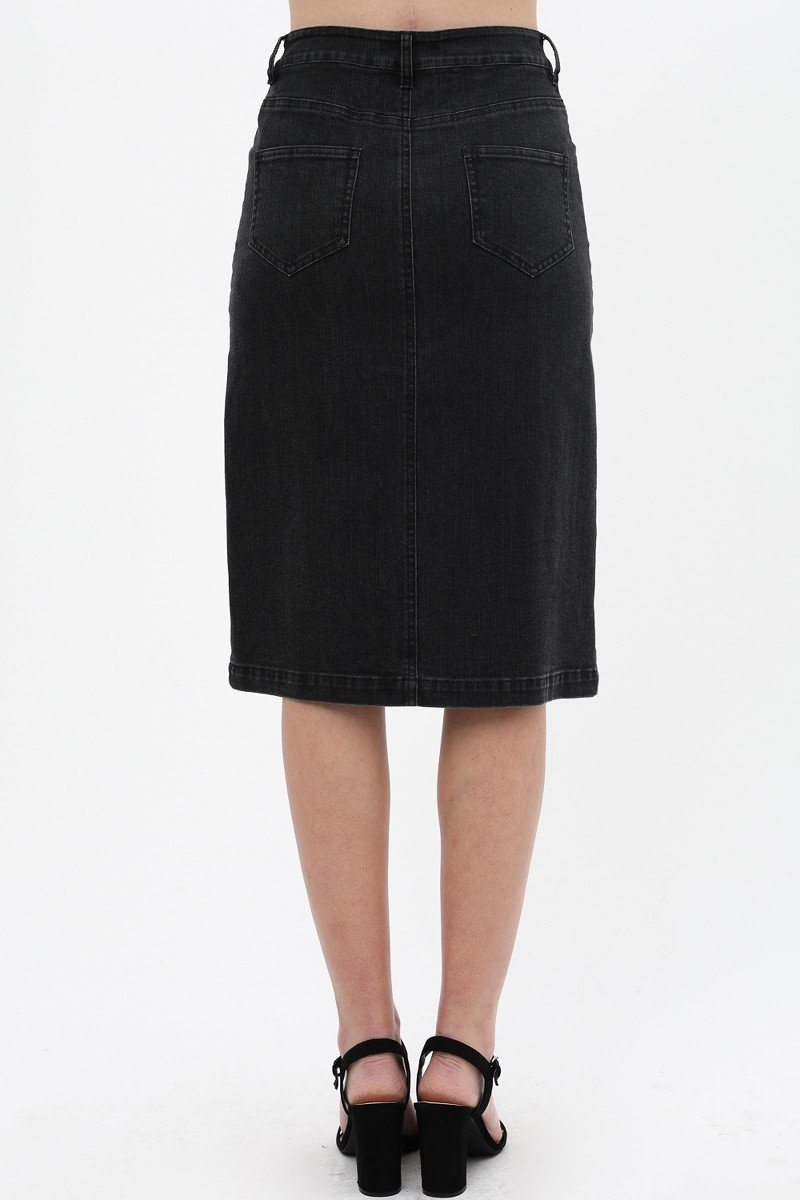 Denim Mid Thigh Length Skirt With Button Down Front Detail - YuppyCollections