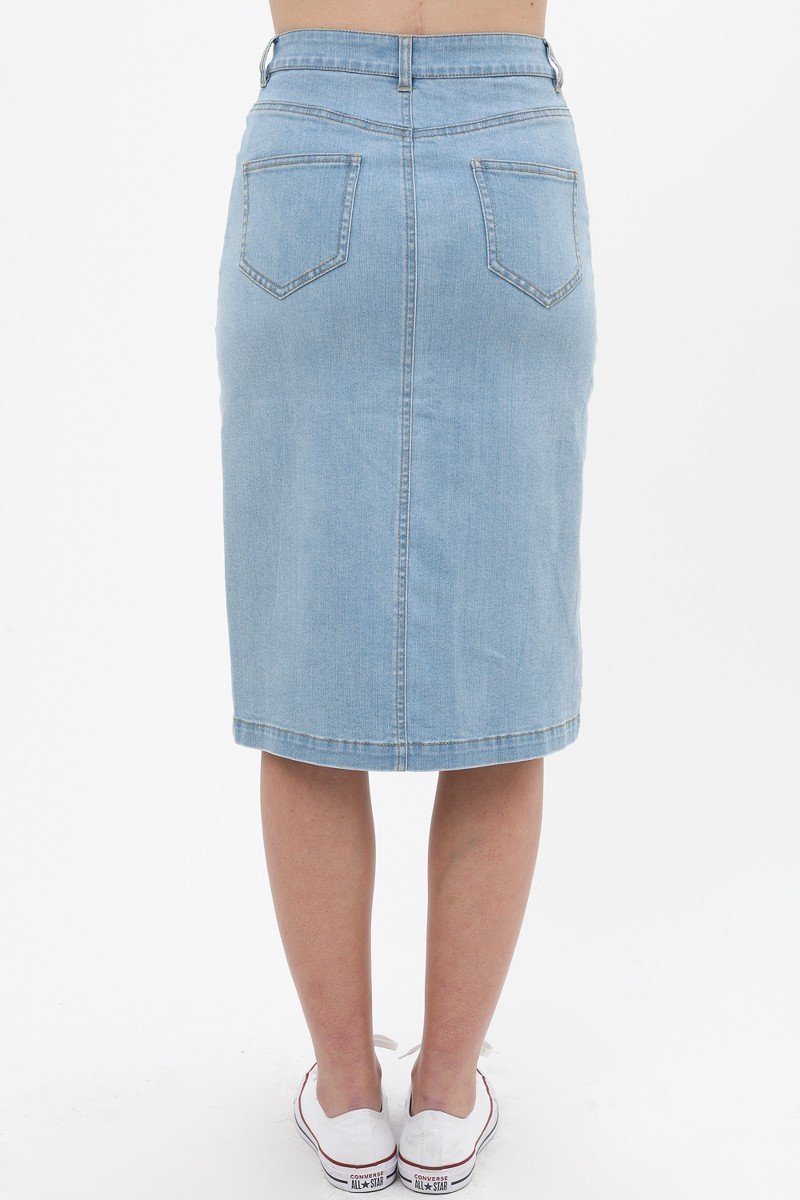 Denim Mid Thigh Length Skirt With Button Down Front Detail - YuppyCollections