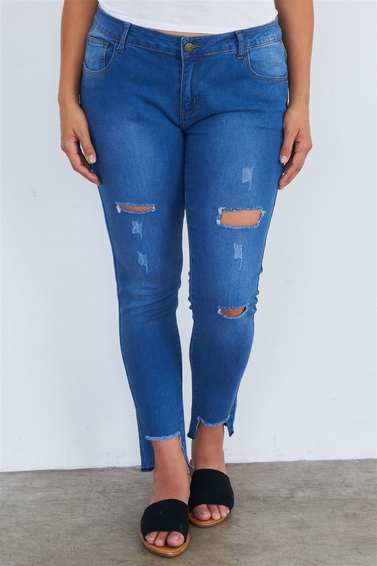 Plus Size Medium Blue Ripped Pants - YuppyCollections