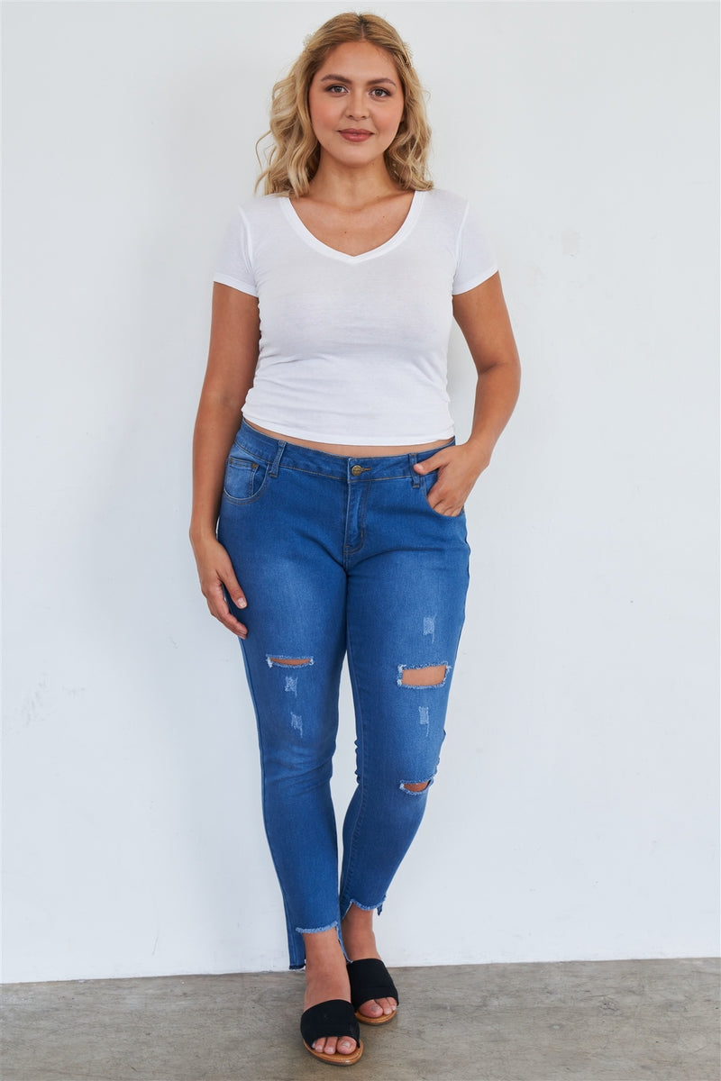 Plus Size Medium Blue Ripped Pants - YuppyCollections