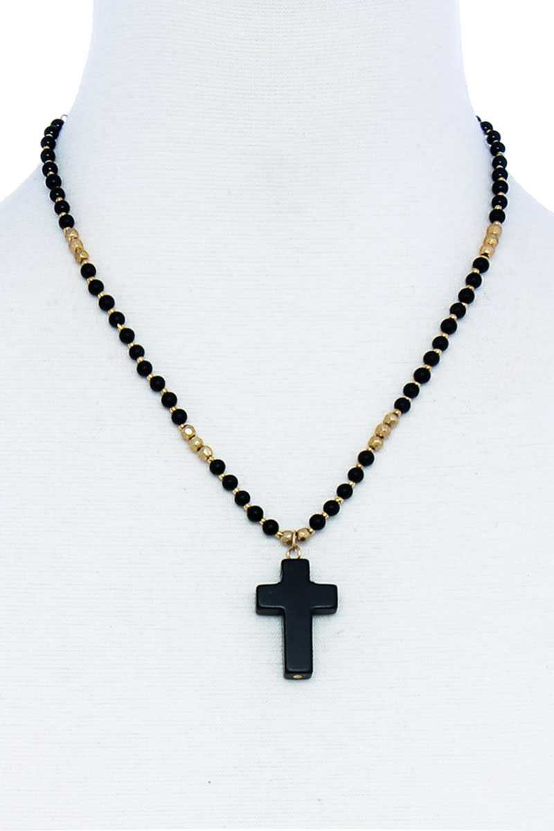 Chic Beaded And Cross Pendant Necklace - YuppyCollections