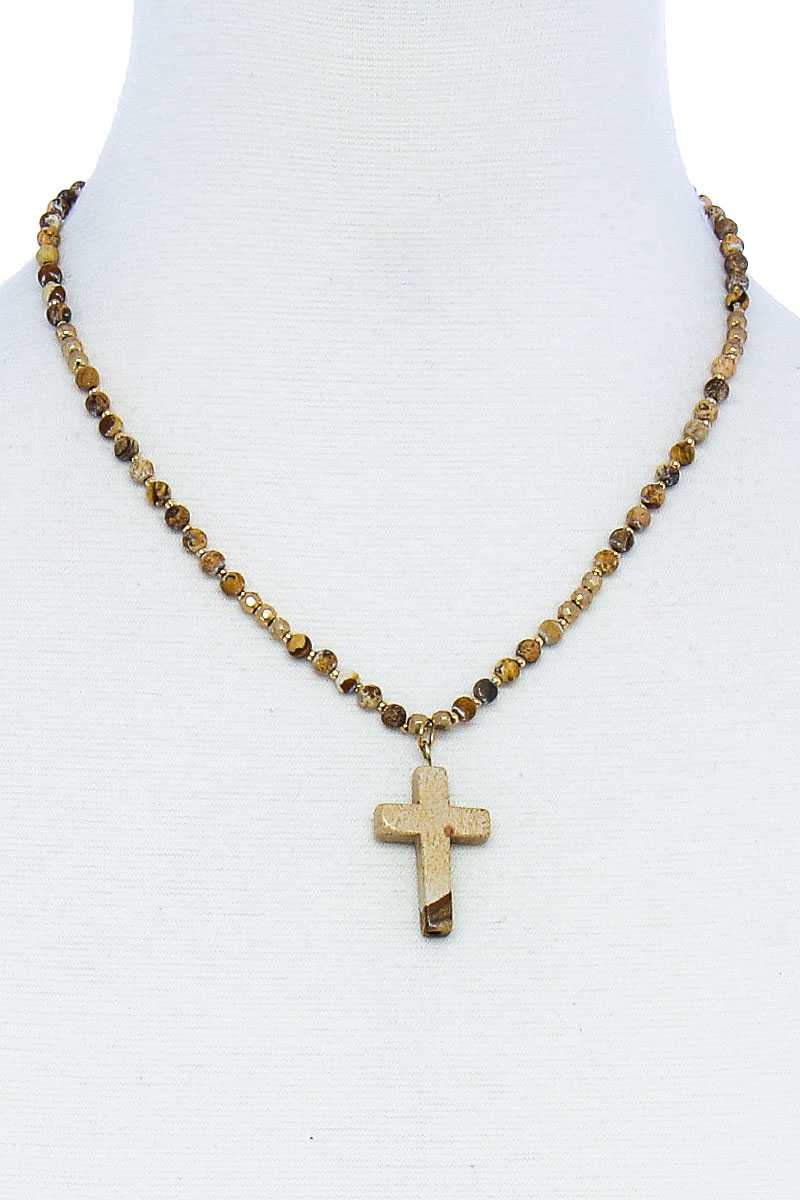 Chic Beaded And Cross Pendant Necklace - YuppyCollections