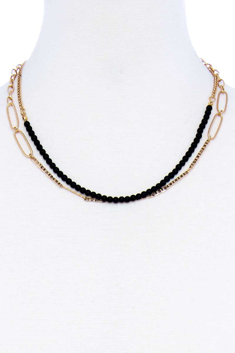 Double Layer Beaded And Chain Necklace - YuppyCollections