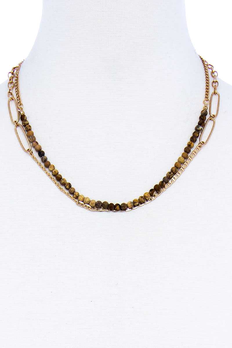 Double Layer Beaded And Chain Necklace - YuppyCollections